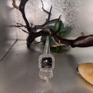 7 3/4 Beautiful Botswana Agate Ring with Sparkling Accents